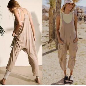 Free People FP Movement Hot Shot Onesie Mocha Latte Jumpsuit Tan Cream L XL